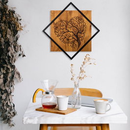 Wallity Tree 2 Escultura de pared de madera y metal en nogal y negro
